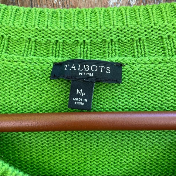 TALBOTS Women’s Green 3/4 Sleeves Button-Up Sweater Cardigan Medium Petite - Picture 2 of 13